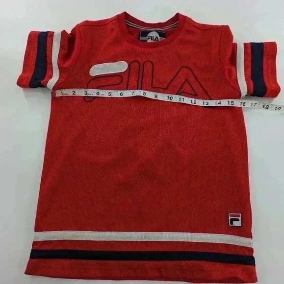 Fila boys size small red mesh throwback jersey style short sleeve shirt - Picture 7 of 9